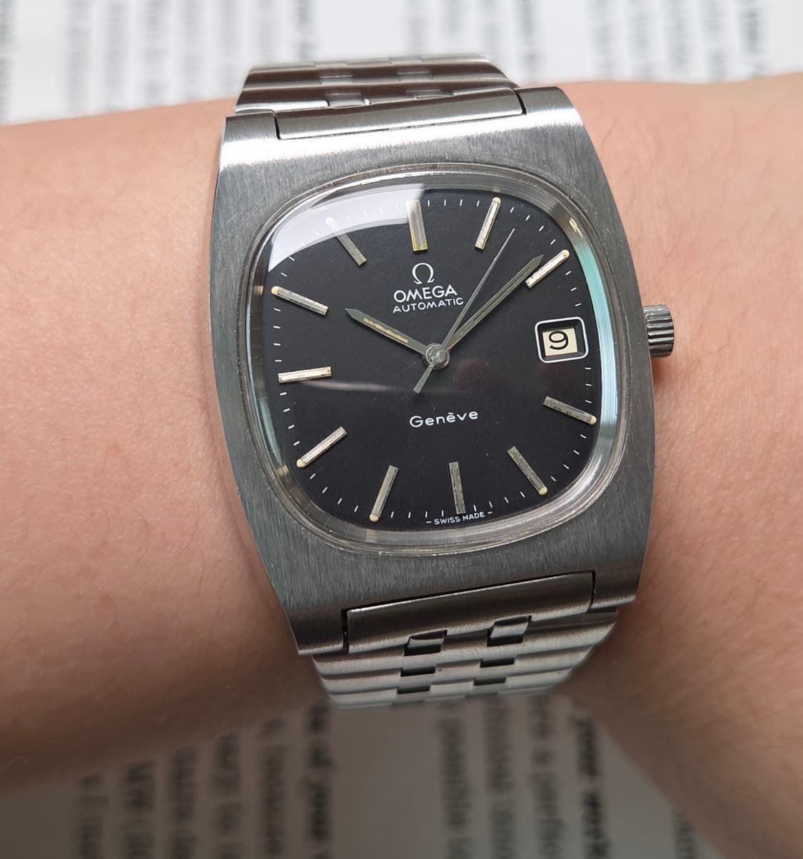 레어] 빈티지 오메가 제네브 테레비 점보 매트블랙 싱글데이트 브레이슬릿  상품이미지9