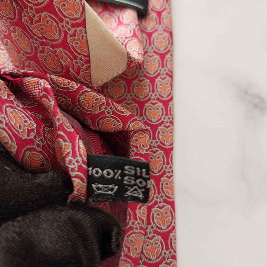 페라가모 실크 레드&오렌지 모티프 넥타이 9.9cm A+등급 K1570 상품이미지8