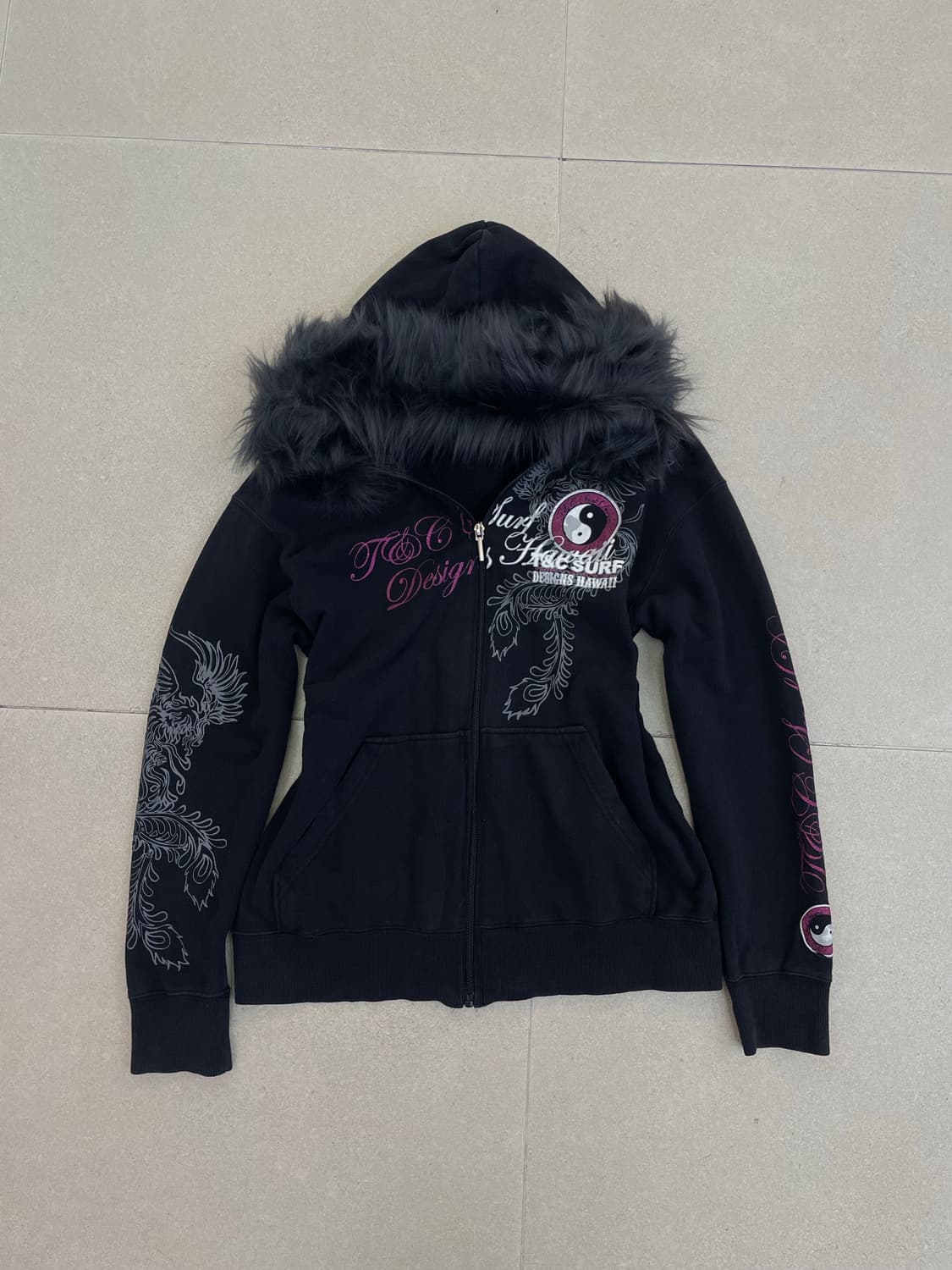 Y2k 레터링 퍼 후드집업 상품이미지1