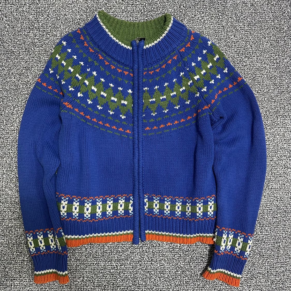 (100) 빈티지 패턴 니트 집업 가디건 블루 상품이미지1