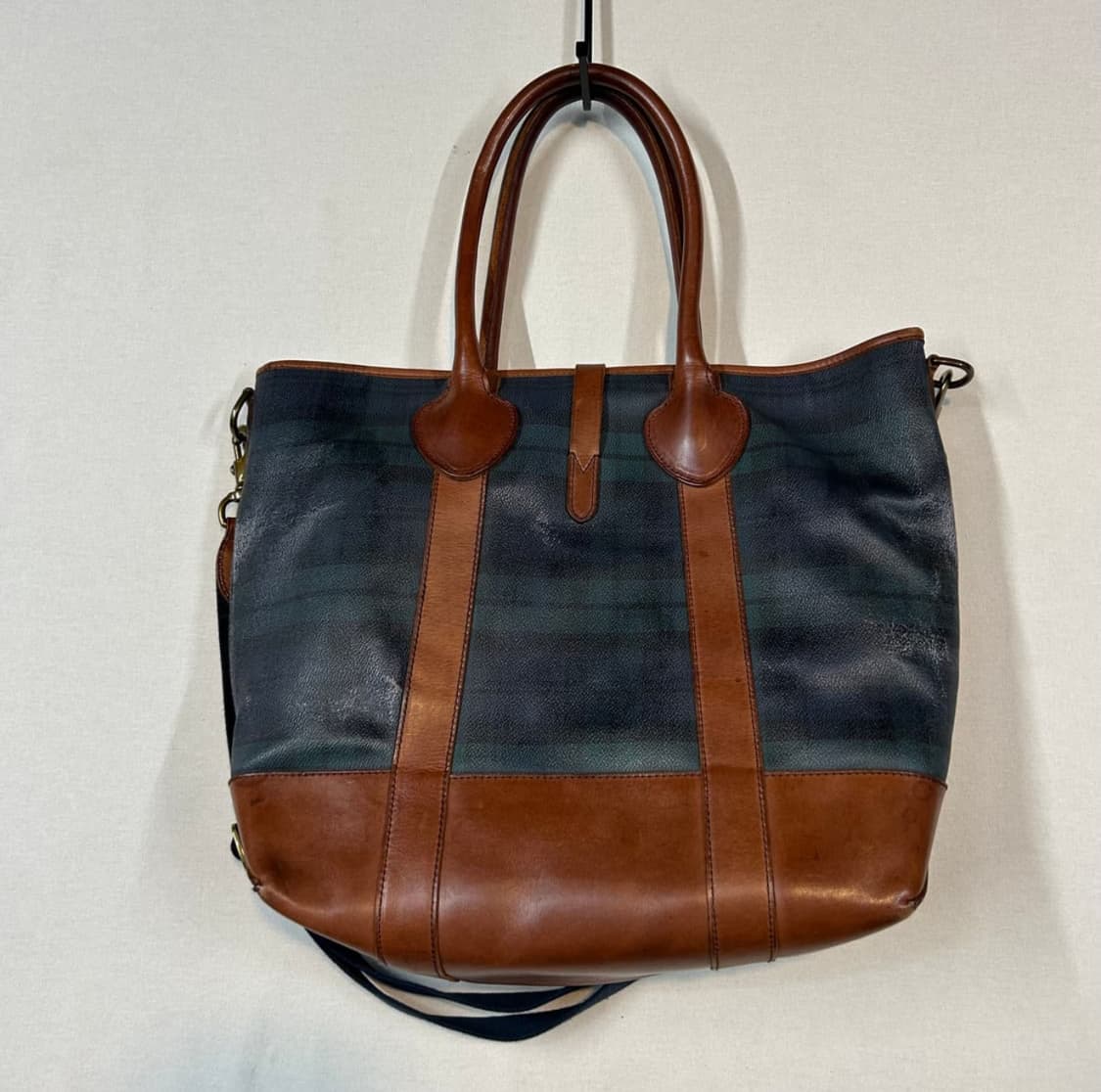 폴로 랄프로렌 블랙와치 타탄체크 레더 토트백 숄더백 상품이미지2