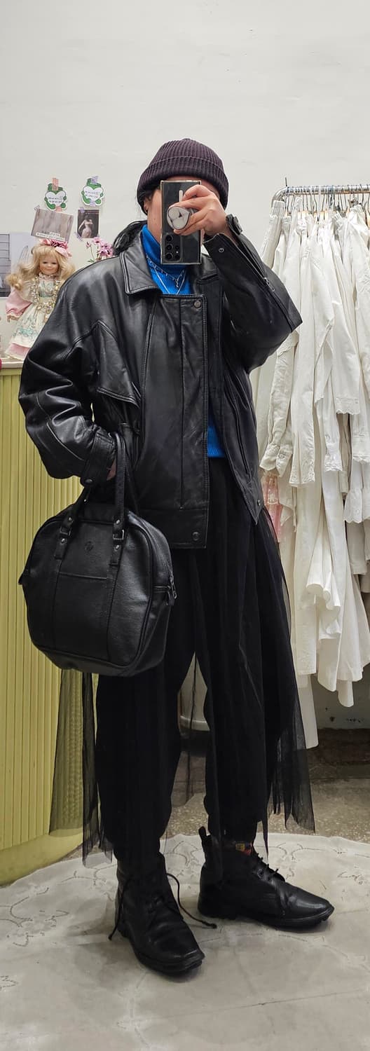 Maruem 블랙 레더 토트백 상품이미지2