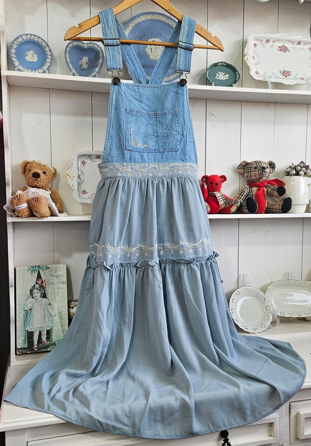 (Axes Femme) 하늘빛 데님 쉬폰 멜빵 롱원피스 상품이미지2