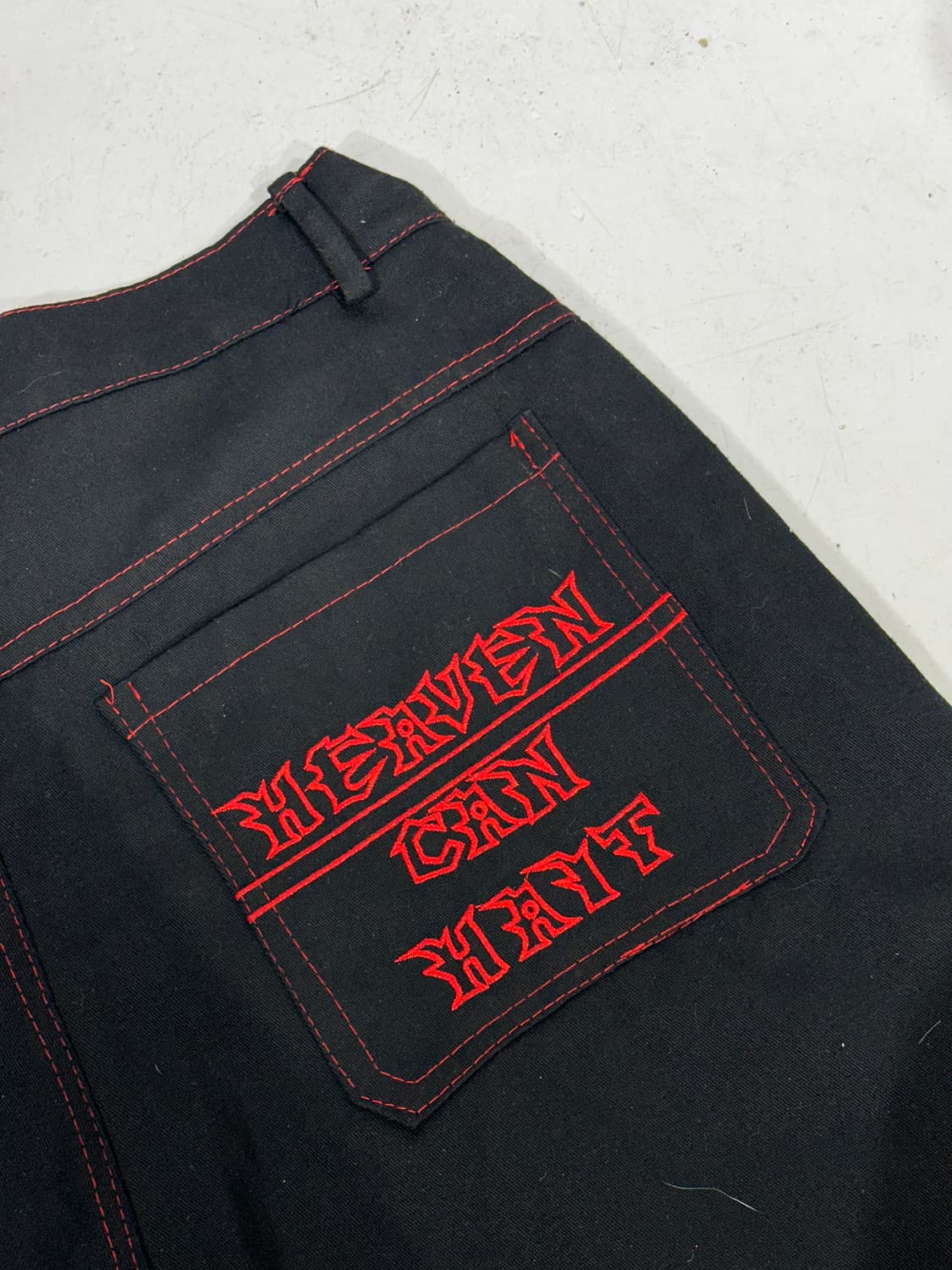 일본 빈티지 블랙 레드 자수 힙합 와이드 팬츠 바지 XL 상품이미지6
