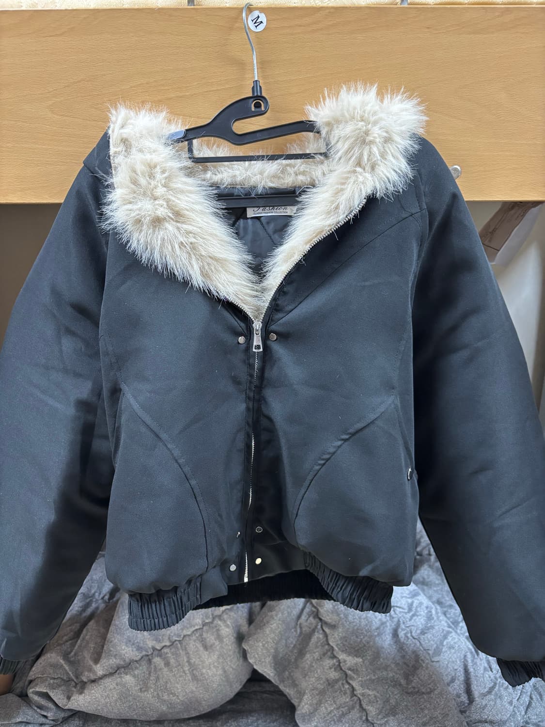 블랙 퍼후드 점퍼 패딩 상품이미지1