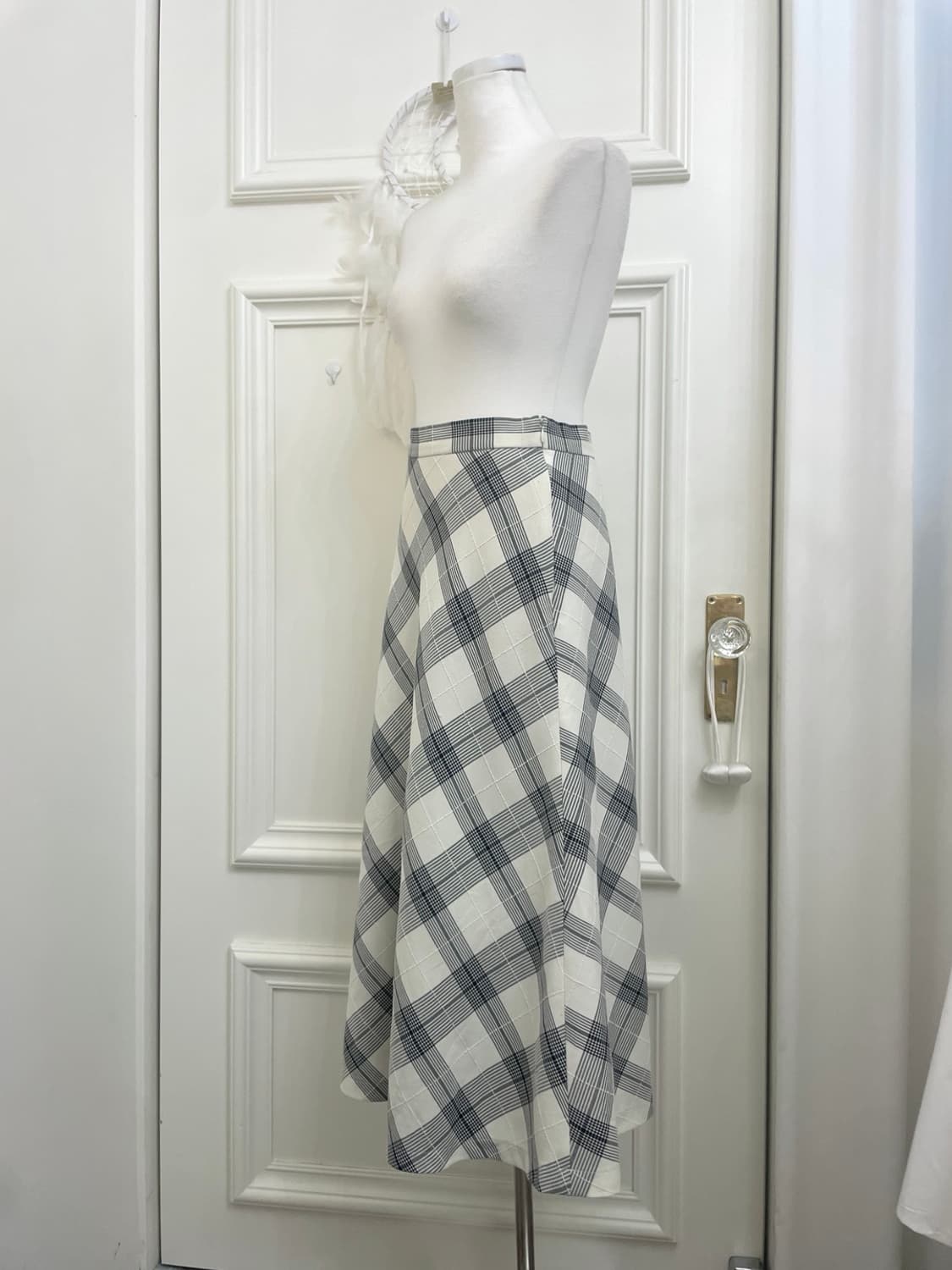 ivory black check long basic skirt 상품이미지2