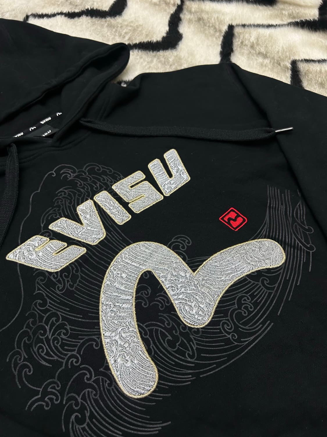 [L]에비수 자수 루즈핏 후드/블랙 상품이미지1