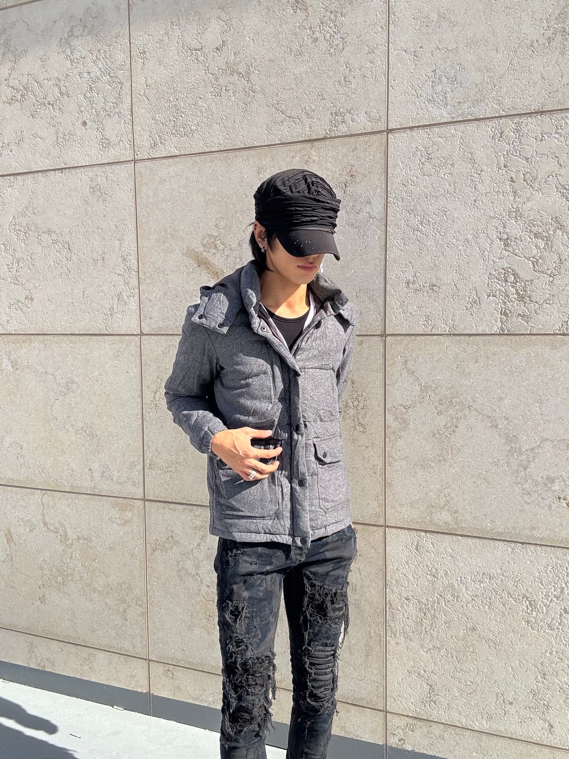 “Vintage”Y2K Mood Grey Hoodie Padding 상품이미지10