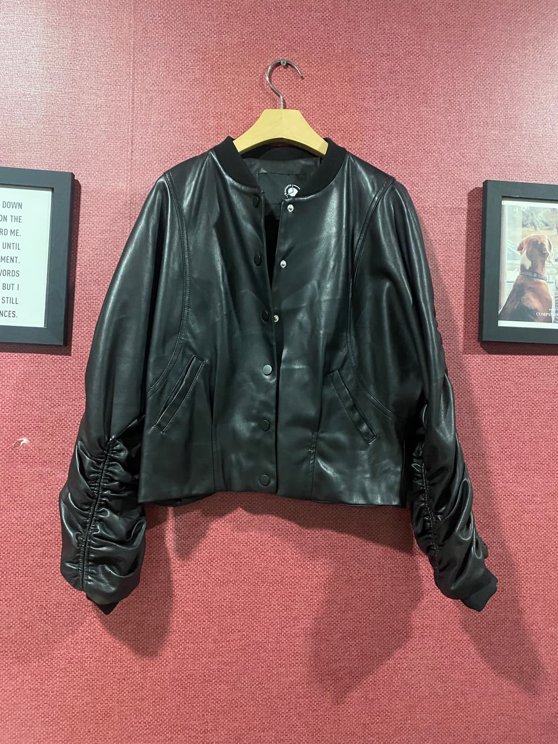 Bonispax 블랙 레더 봄버 자켓  상품이미지2