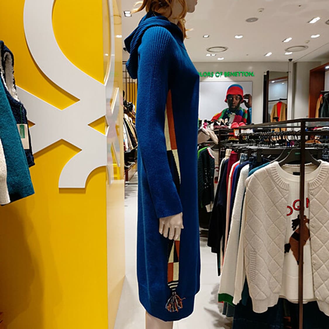 F) 베네통 태슬 장식 후드 니트 원피스 블루 상품이미지8