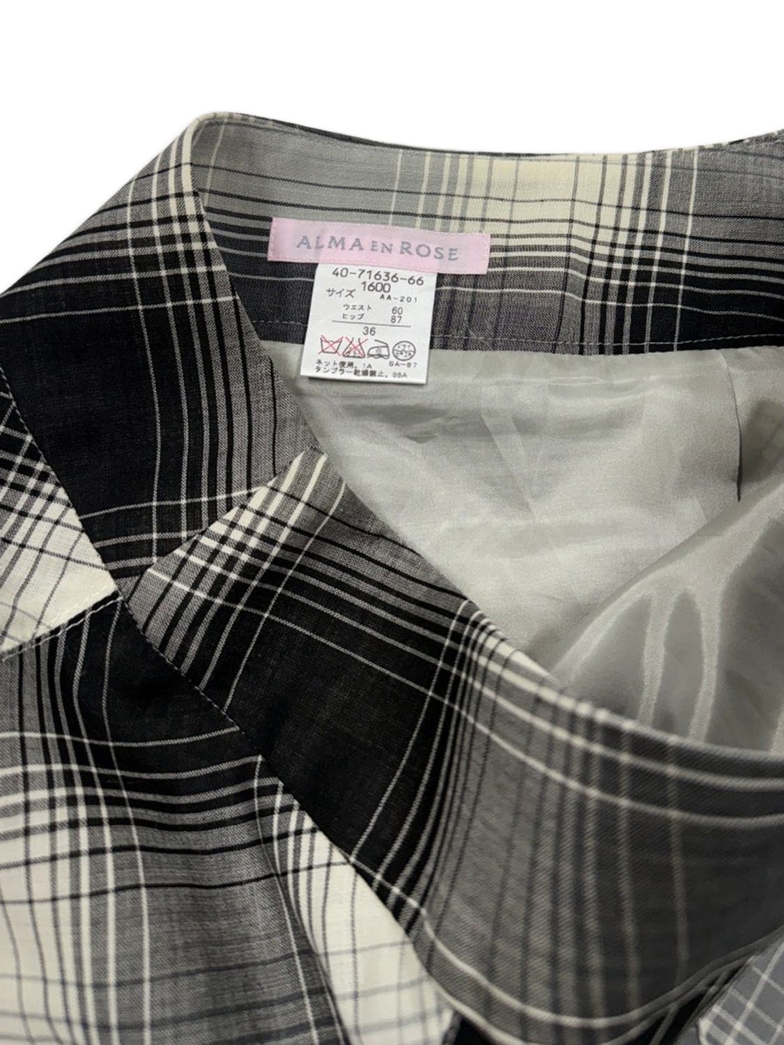 빈티지 ALMA EN ROSE 그레이 블랙 체크 미디 스커트 상품이미지4