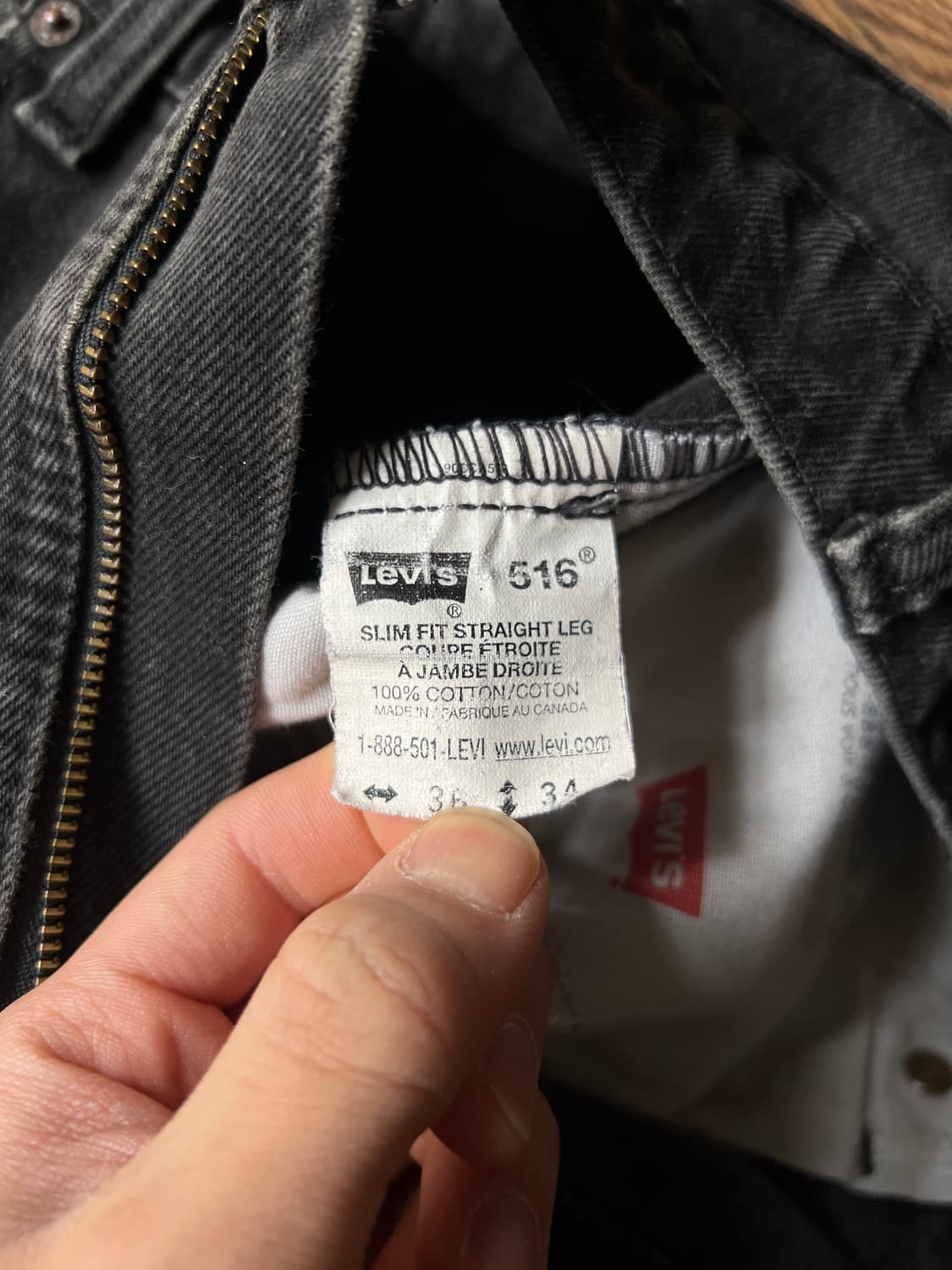 [36]90's 리바이스 516 캐나다제 빈티지 워싱 흑청 데님 팬츠 상품이미지8