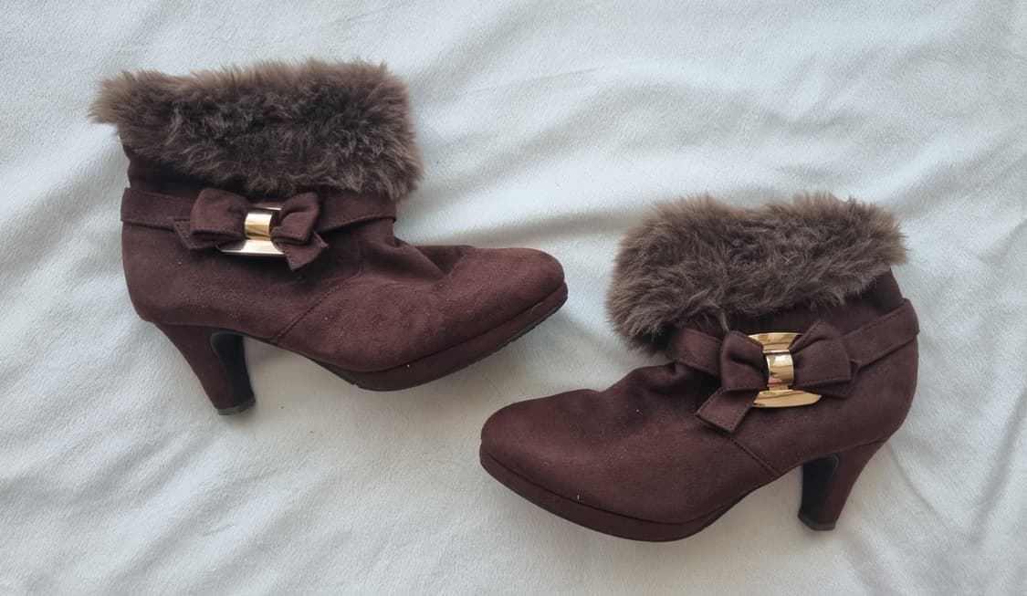 빈티지 초코 갸루 퍼 리본 브라운 부츠  상품이미지1