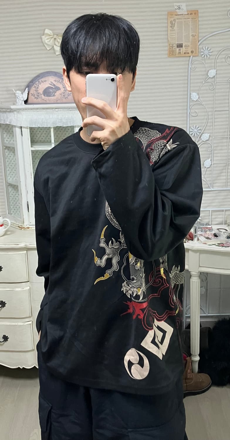 빈티지 오리엔탈 골든 펄 드래곤 긴팔 898 y2k 스트릿 모리 갸루 일 상품이미지2