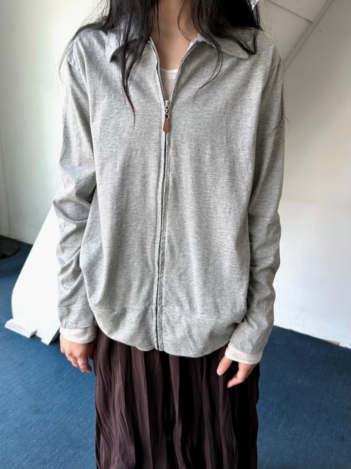 High count cotton micro stripe zip jacke 상품이미지6
