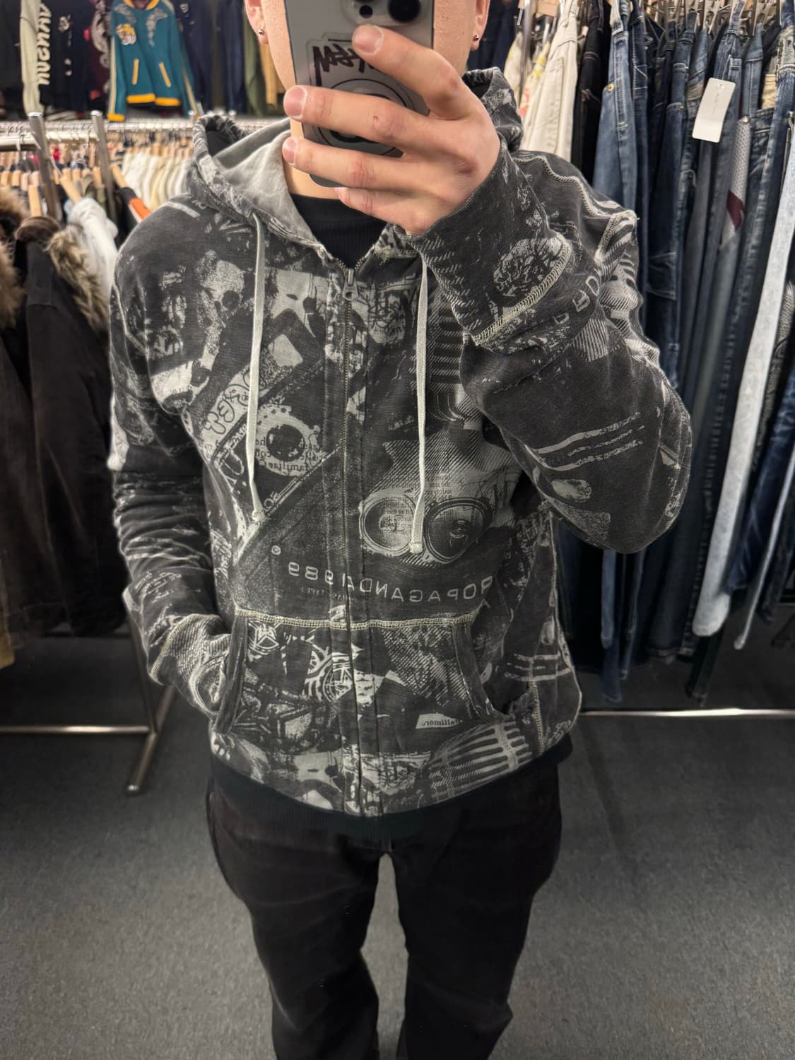 L)OBEY 빈티지 워싱 그래픽 패턴 후드집업 상품이미지1