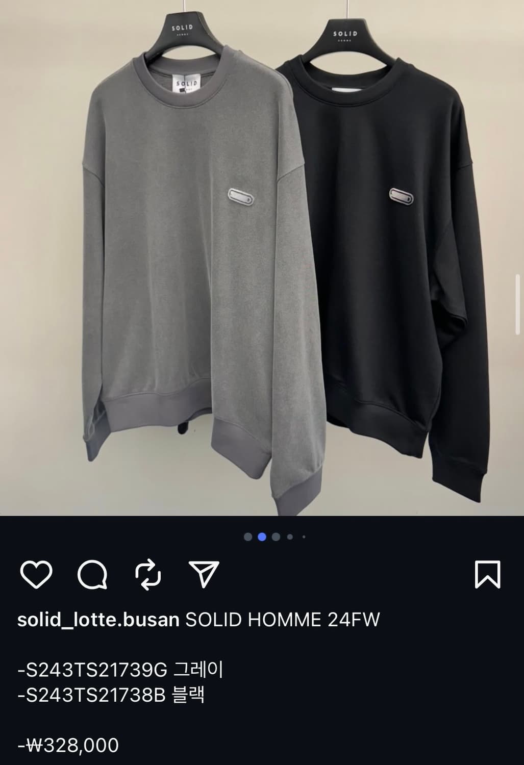 솔리드옴므 24FW 맨투맨 블랙 상품이미지1