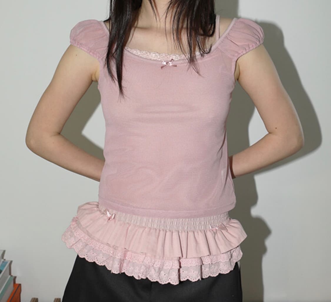 구해요) 노피셜노피스 시스루 메쉬 리본 탑 상품이미지2