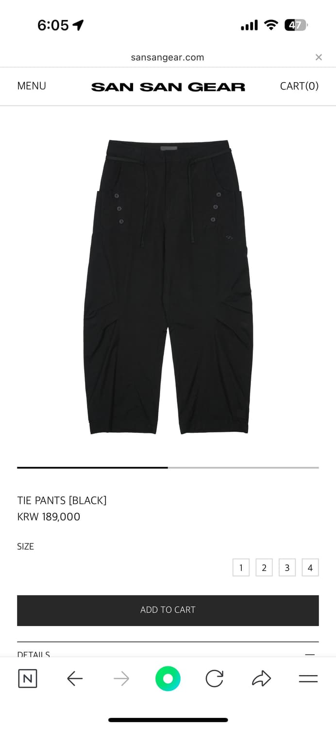 (1)산산기어 타이 팬츠 tie pants black 상품이미지1