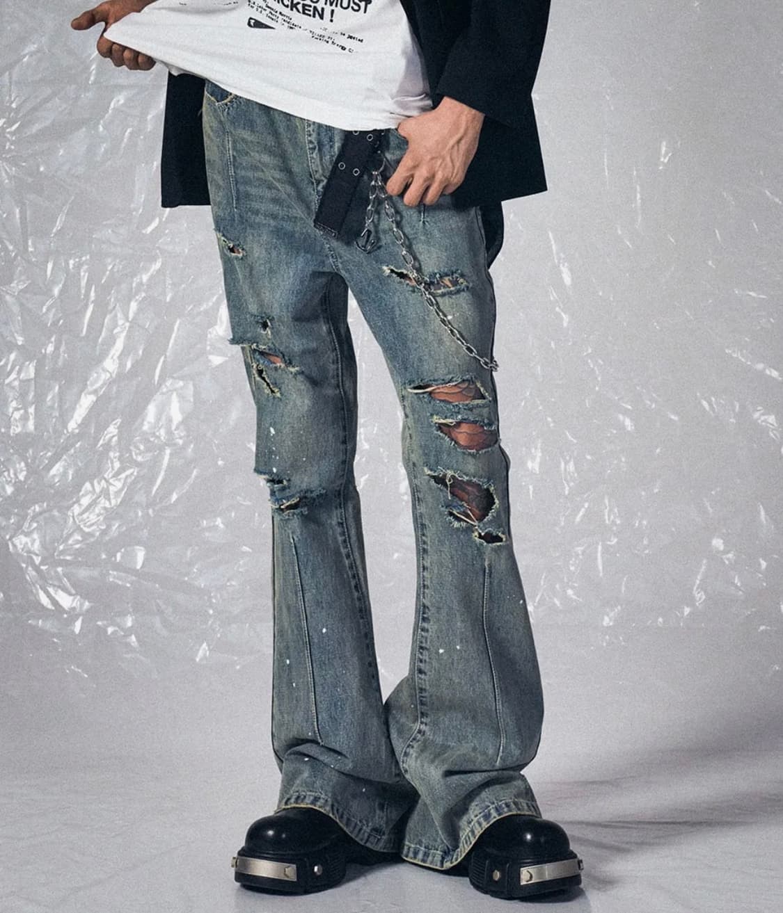 스키즘 인듀싱 SLP RIPPED BOOTCUT JEANS BLUE  상품이미지1
