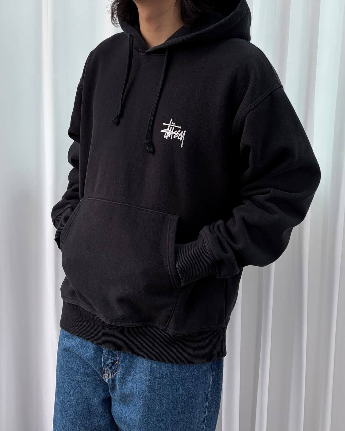 [L]스투시 베이직 스탁로고 헤비 코튼 기모 후드 상품이미지3