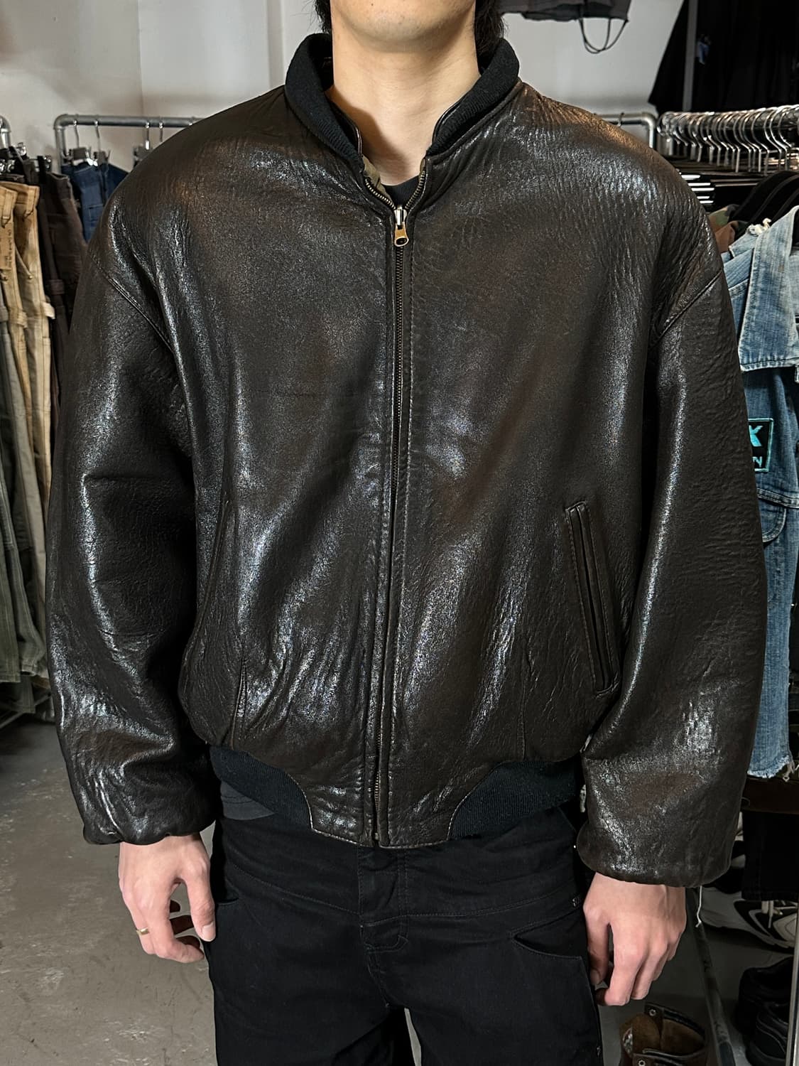 90's 빈티지 레더 봄버 자켓 빈티지 레더 자켓 상품이미지3