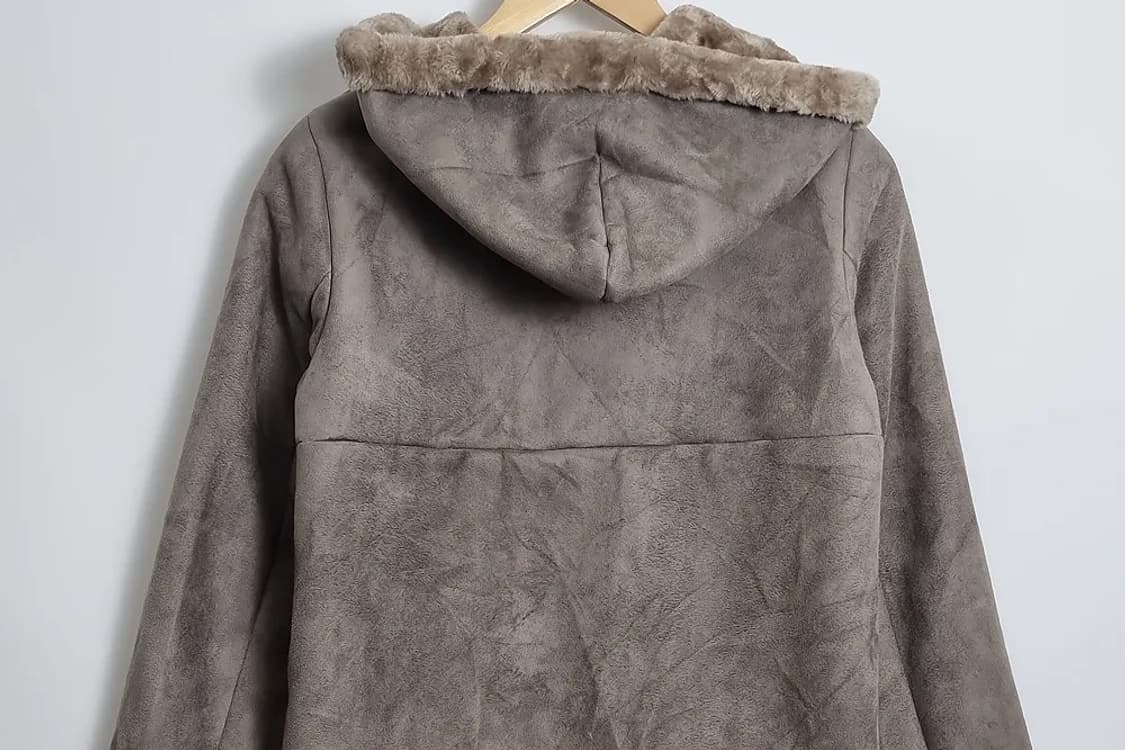 AQUAGIRL 베이지 스웨이드 후드 털 코트 상품이미지5