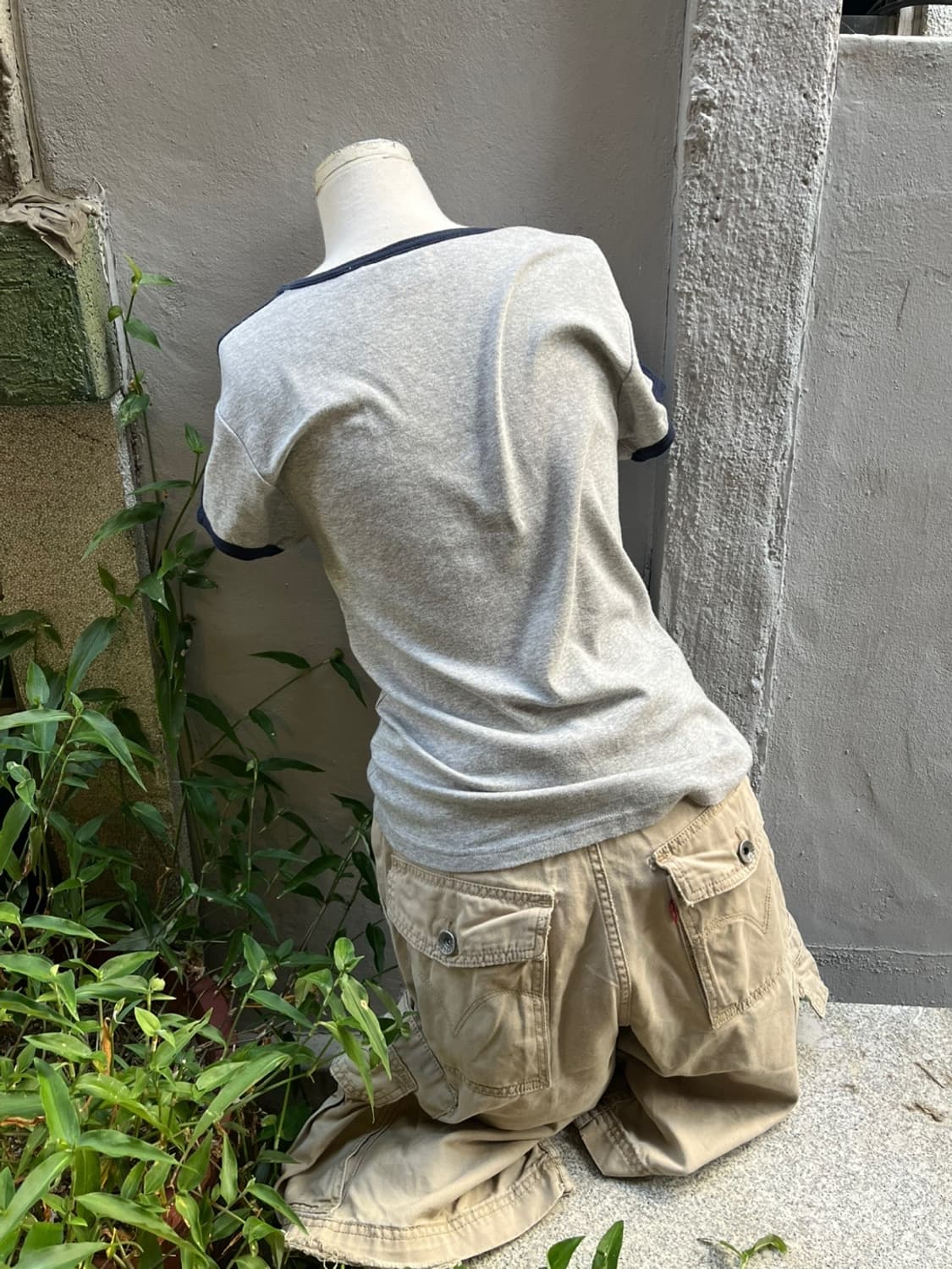 *레어* JPN 00s 폴로 그레이 성조기 프린팅 반팔티 상품이미지2