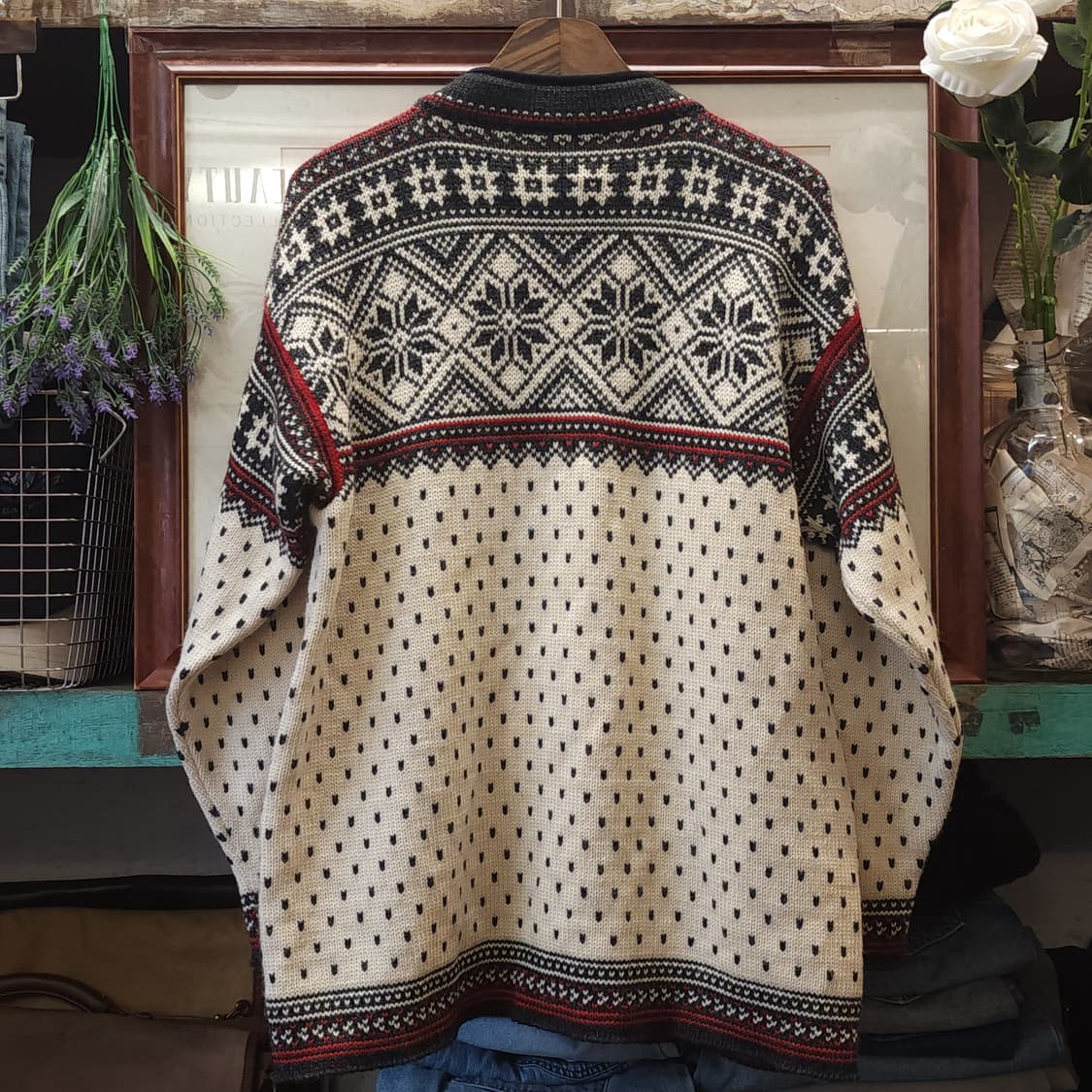 90s 데일 오브 노르웨이 퓨어 뉴울 노르딕 패턴 풀집 울 스웨터 M 상품이미지3
