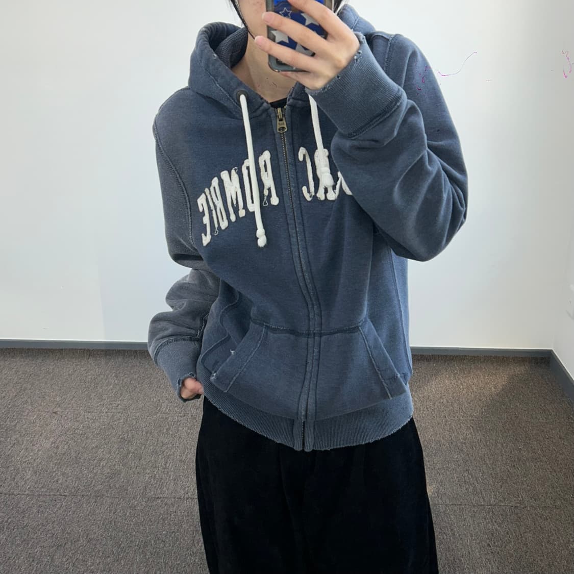 Abercrombie 아베크롬비 그런지 로고 네이비 후드집업 상품이미지1