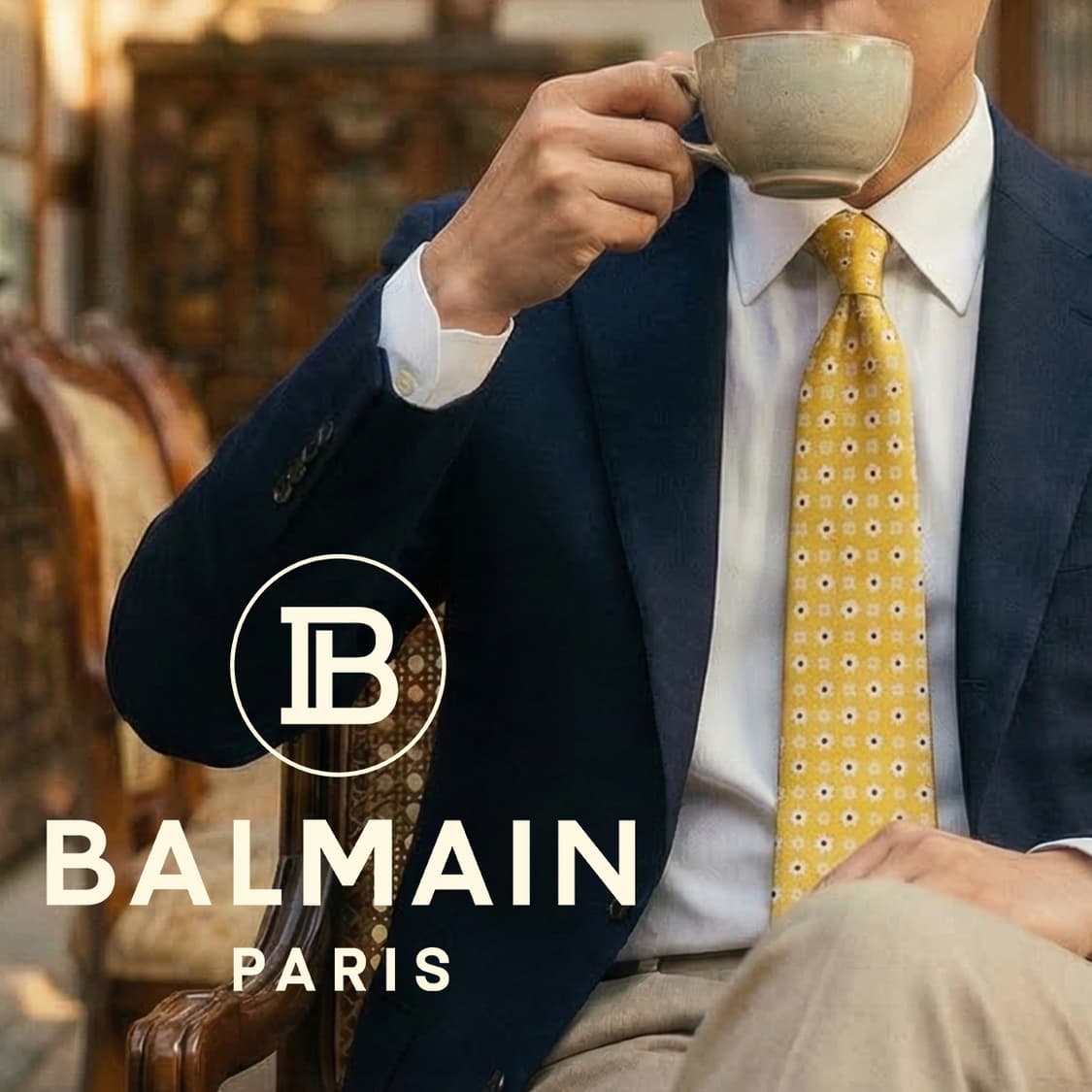 발망 실크 옐로우 플라워 패턴 넥타이 9.6cm A등급 K1999
 상품이미지1