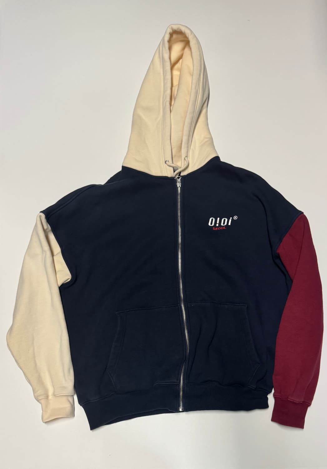 오아이오아이 컬러블록 빅 사이즈 기모 후드집업 XL~ 상품이미지1