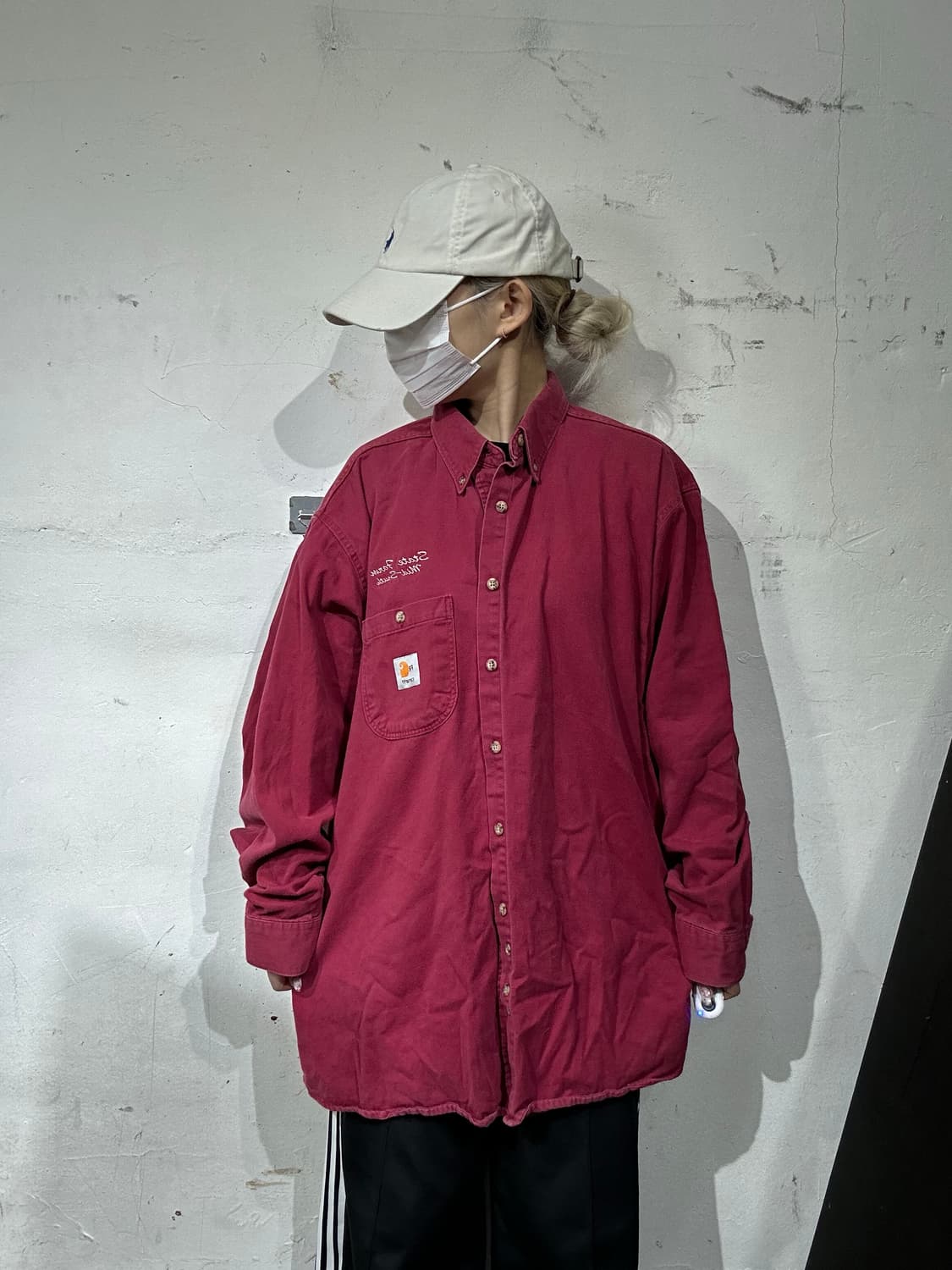 칼하트 자수 버건디 오버핏 솔리드 워크 셔츠 L 상품이미지2