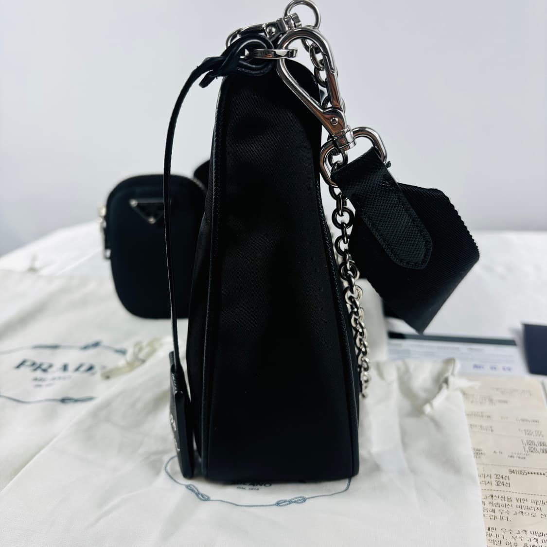 (정품)프라다 2005 리나일론 테수토 은장체인 호보백 상품이미지5