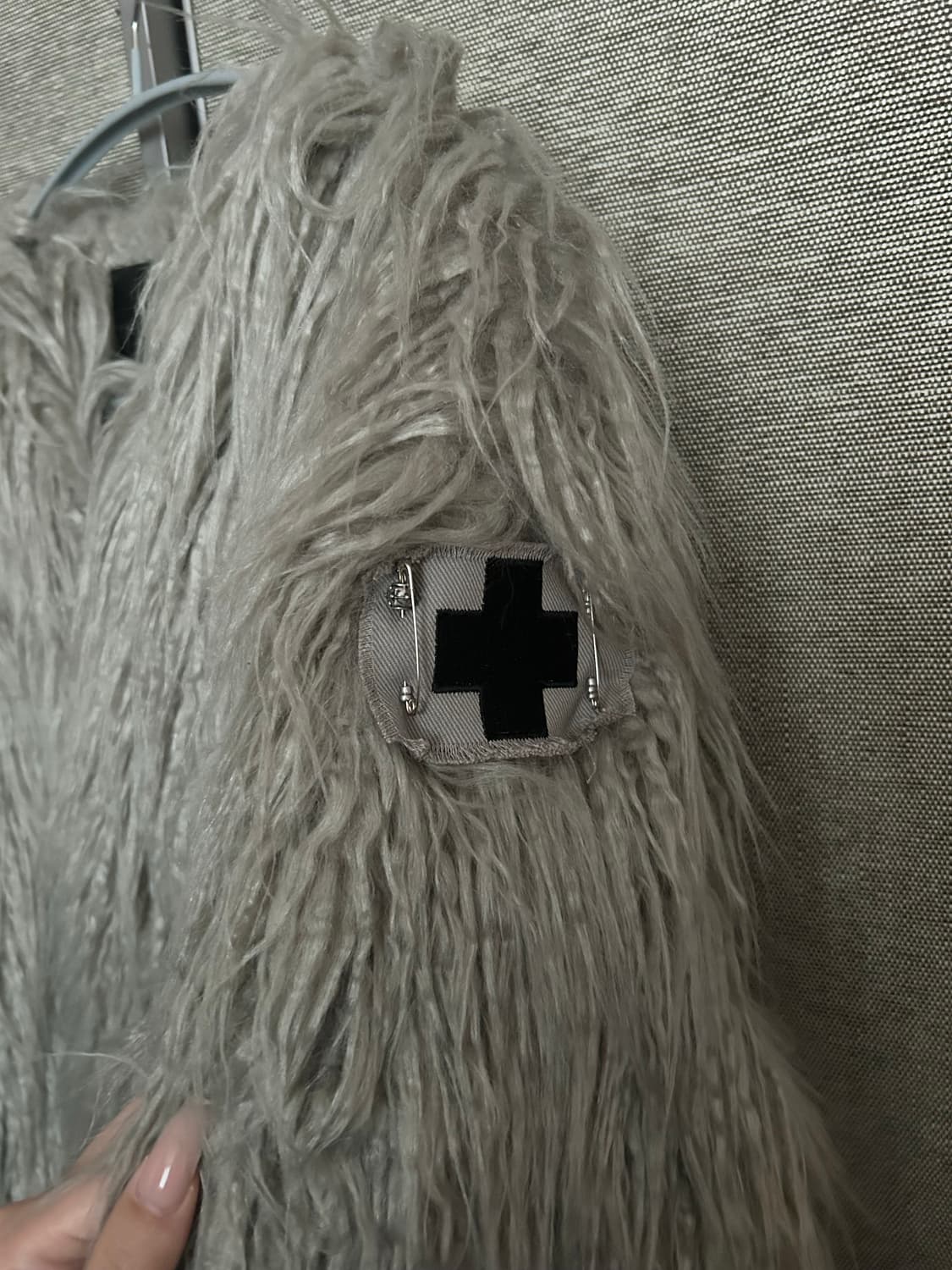 604service fur jacket with army patch 상품이미지3