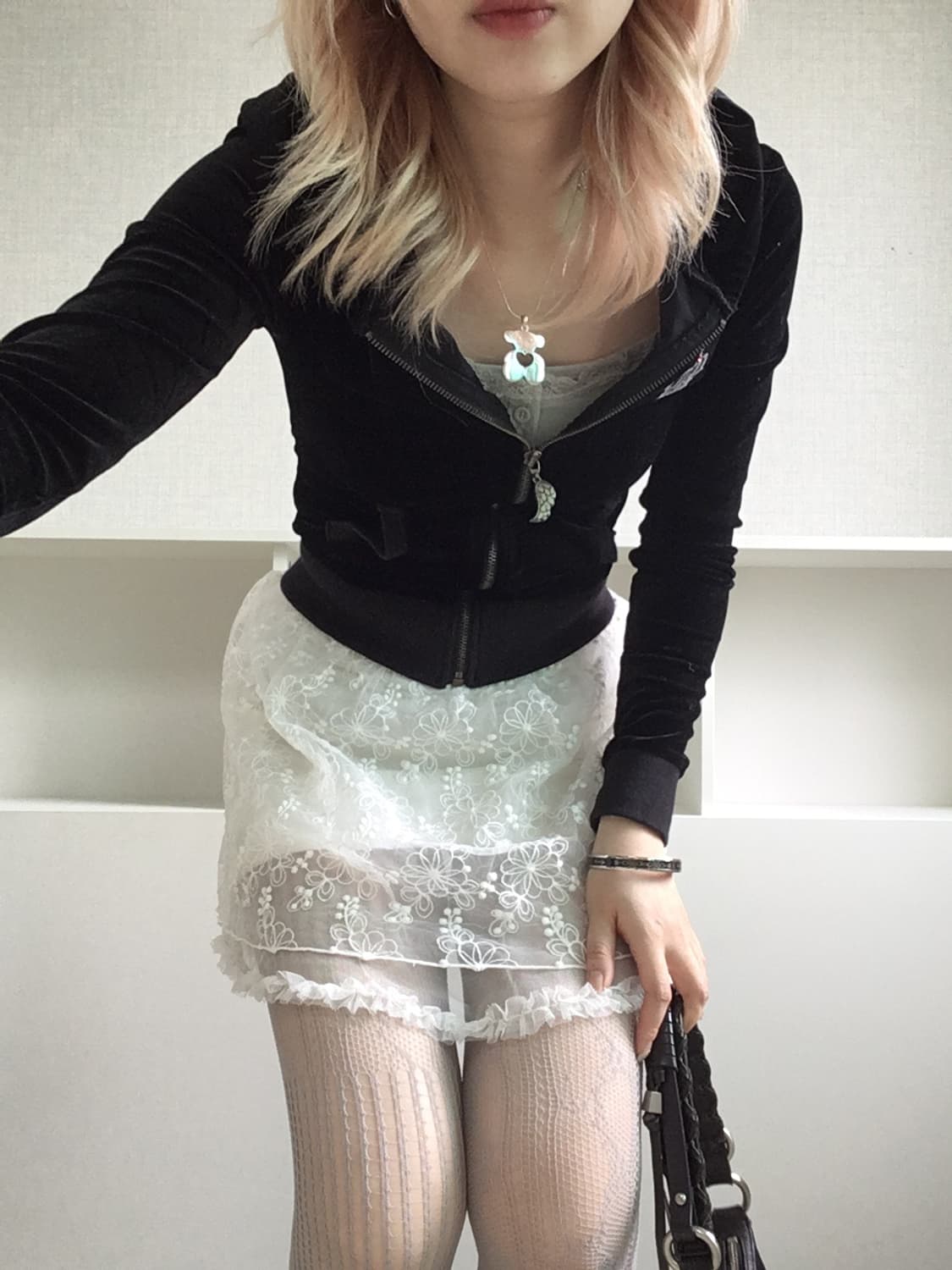 jpn vintage ivory flower lace skirt 상품이미지3