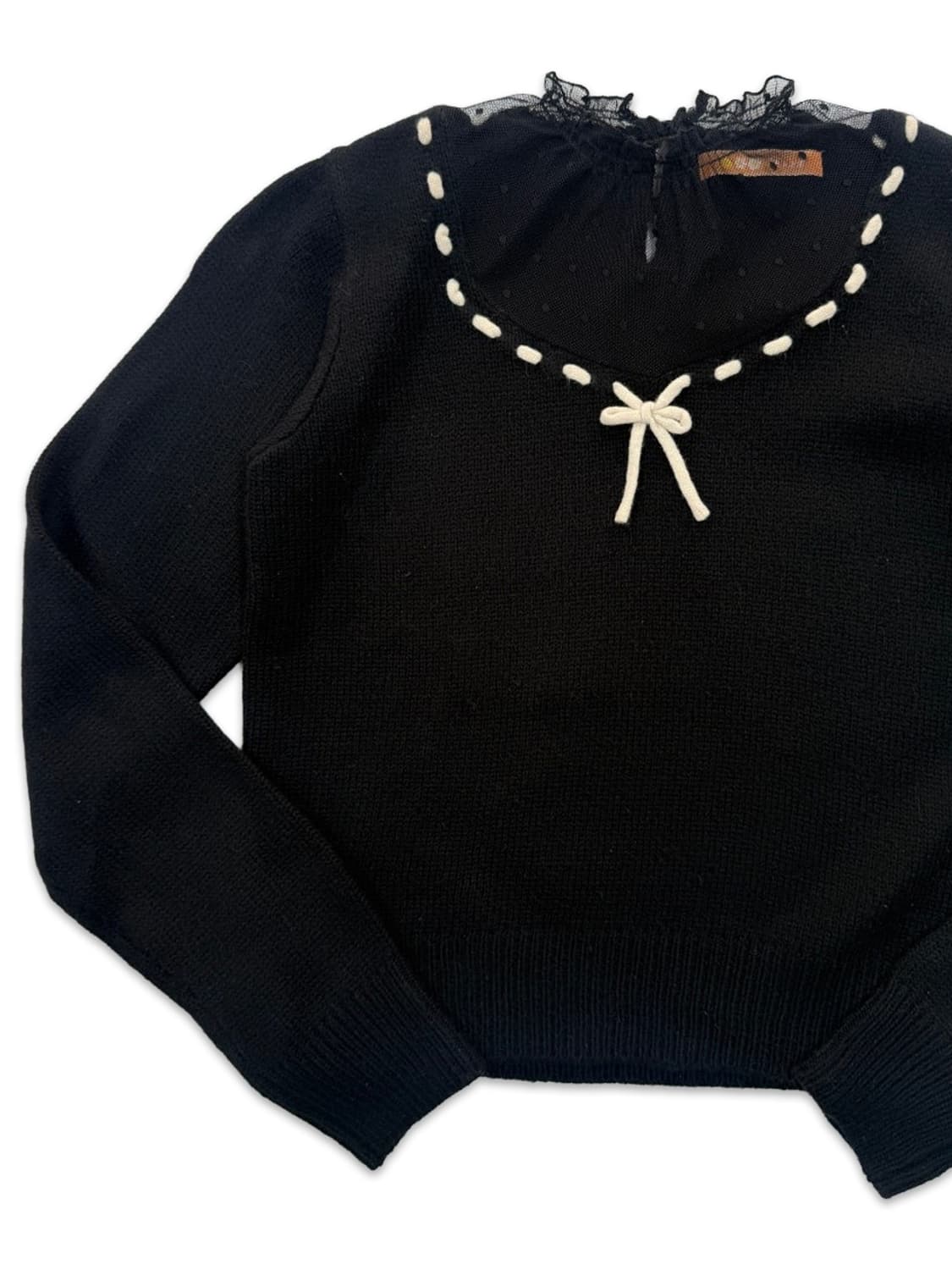 빈티지 블랙 도트 시스루 리본 니트 상품이미지2