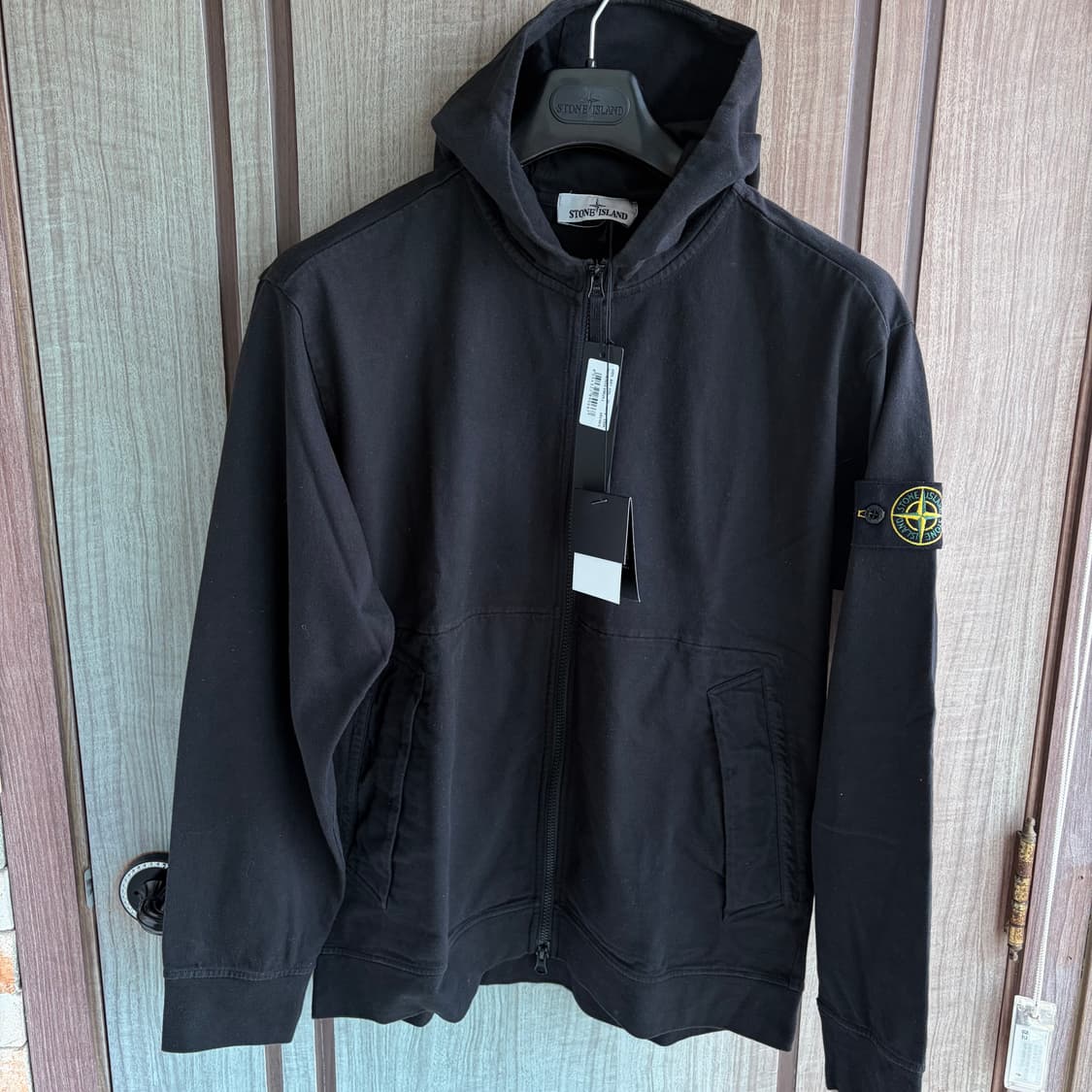 새상품(L)스톤아일랜드 헤비 코튼 저지 가먼트 다이드 후드집업 블랙 상품이미지2