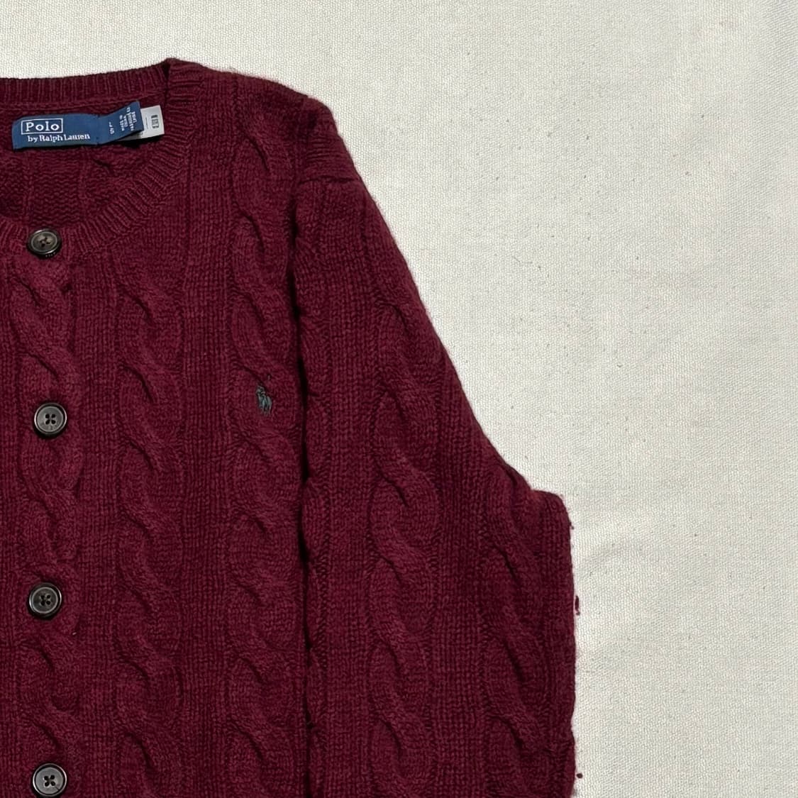 L 폴로랄프로렌 캐시미어 버건디 케이블 가디건 상품이미지1