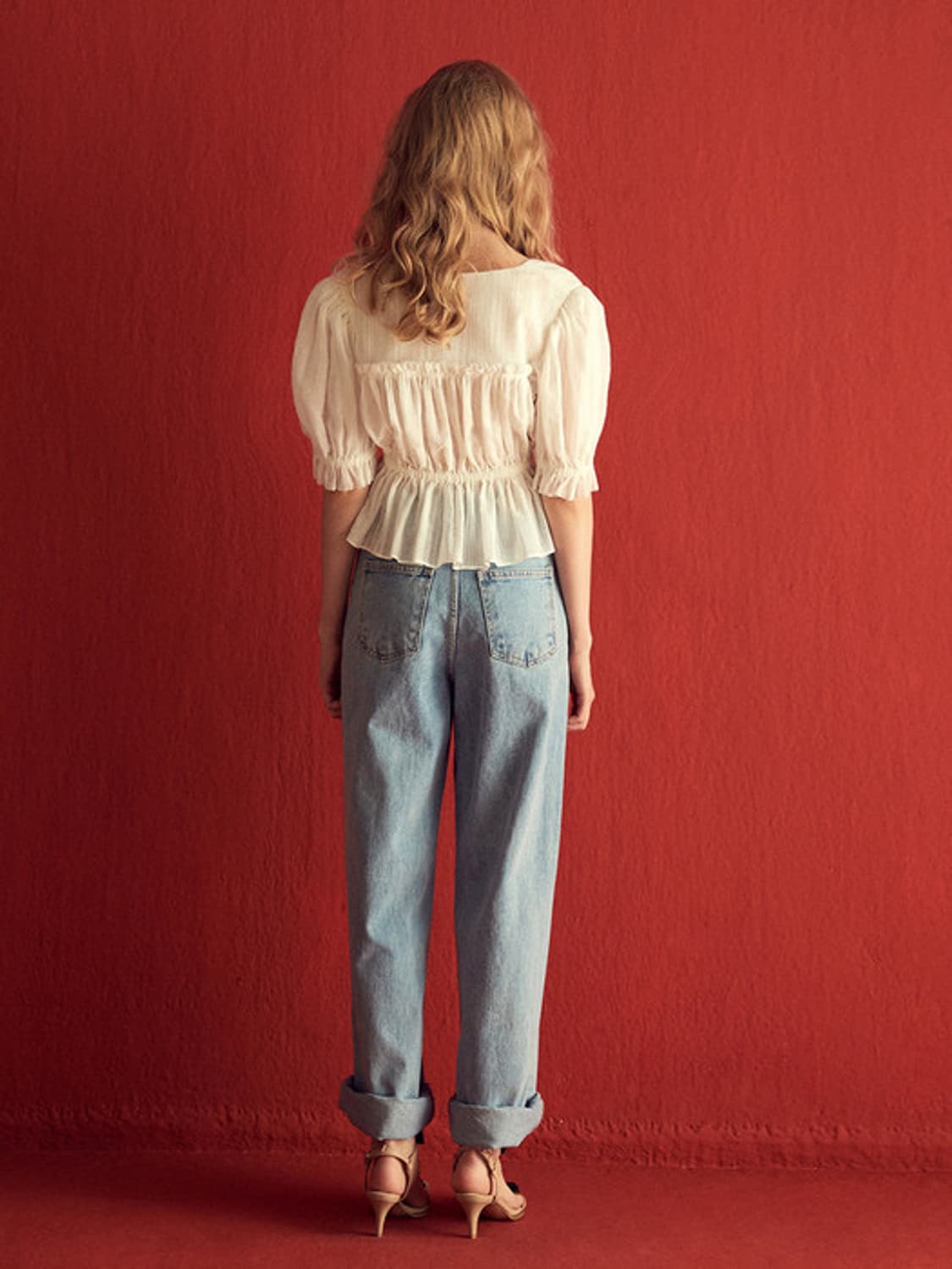 쟈니헤잇재즈 리본 셔링 코튼 블라우스 - 화이트 상품이미지7