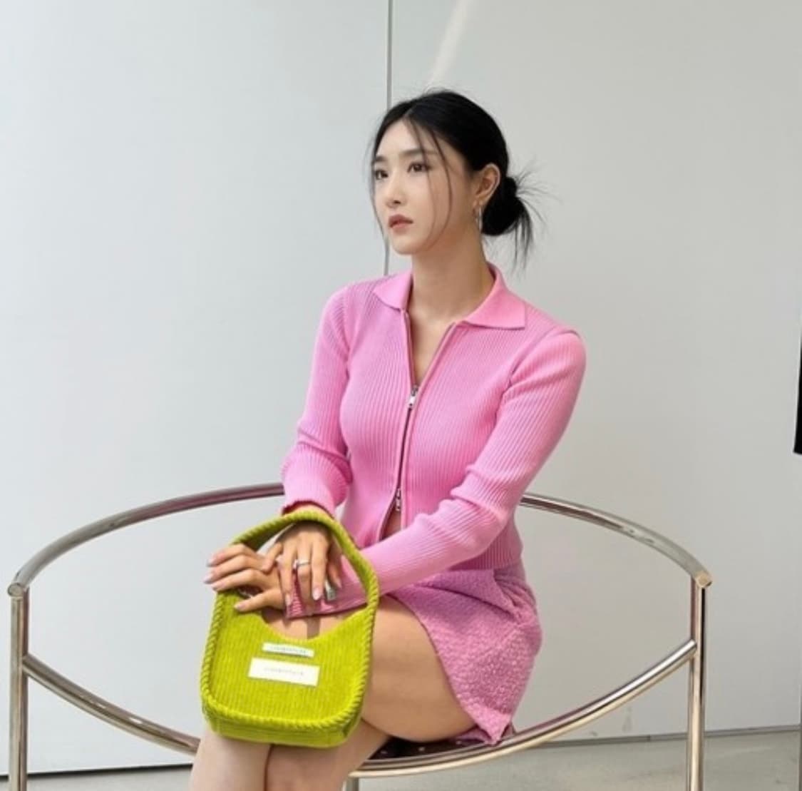 22FW 인스턴트펑크 슬림니트집업 핑크 상품이미지3