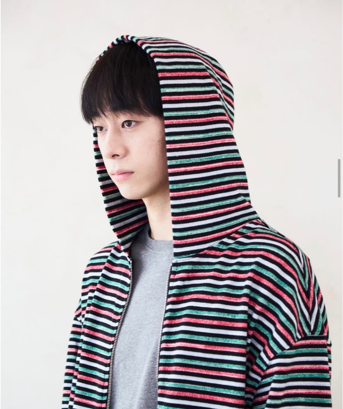 키마우라 스트라이프 후드집업 블랙 상품이미지1