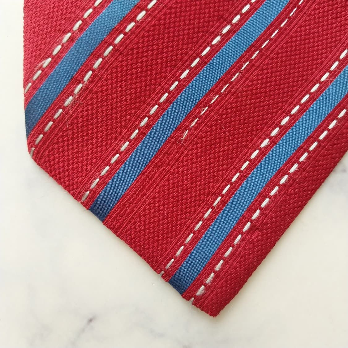 로에베 실크 레드 스트라이프 넥타이 9.5cm B등급 K2523 상품이미지10