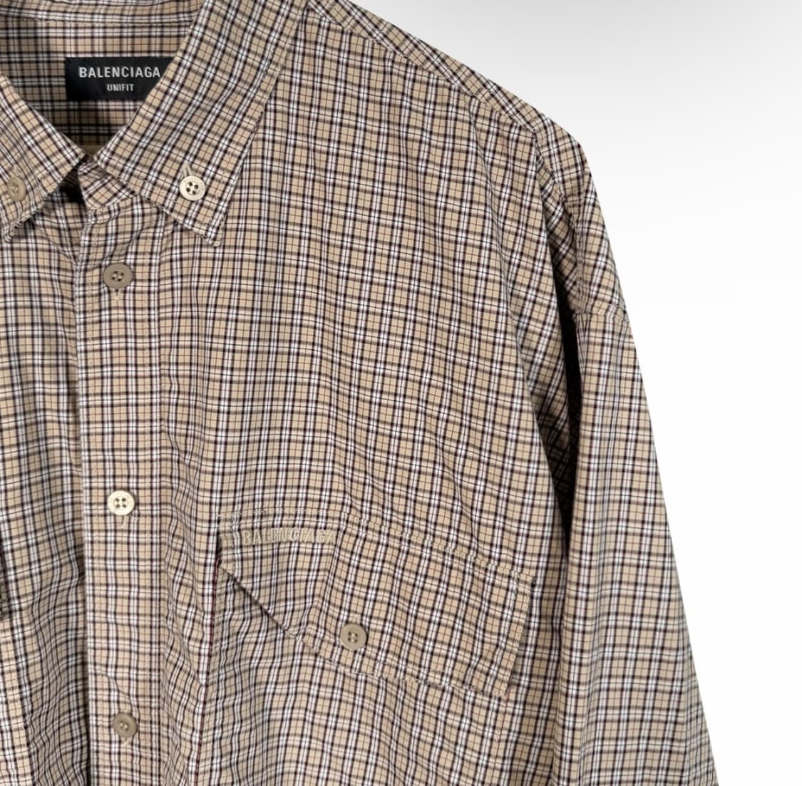 [M] 발렌시아가 21fw 체크 오버사이즈 버튼 다운 셔츠 베이지 상품이미지5