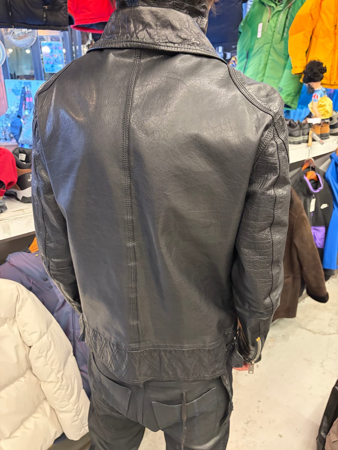 레이어드 더블 하이넥 버팔로 레더 자켓 상품이미지2