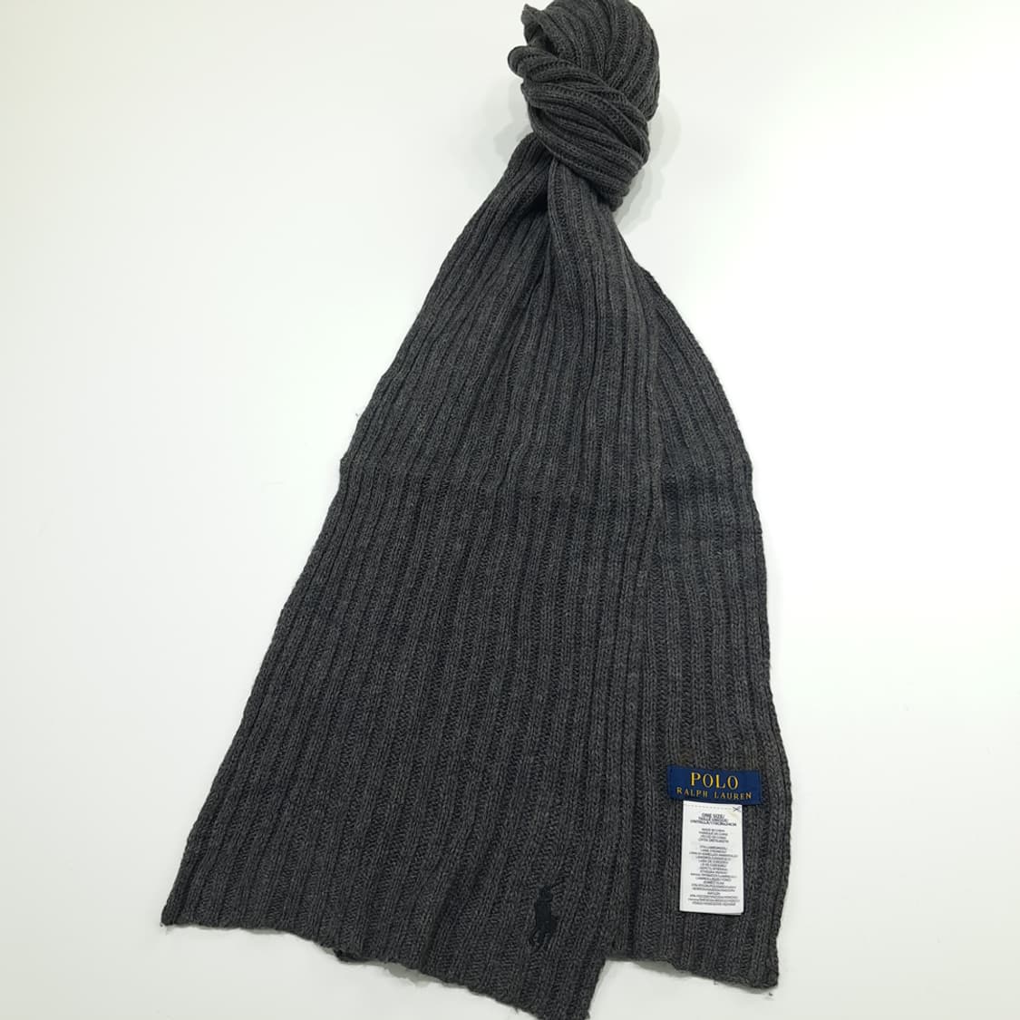 MX305 폴로 랄프로렌 차콜그레이 리브드 램스울 니트 목도리 머플러 상품이미지3