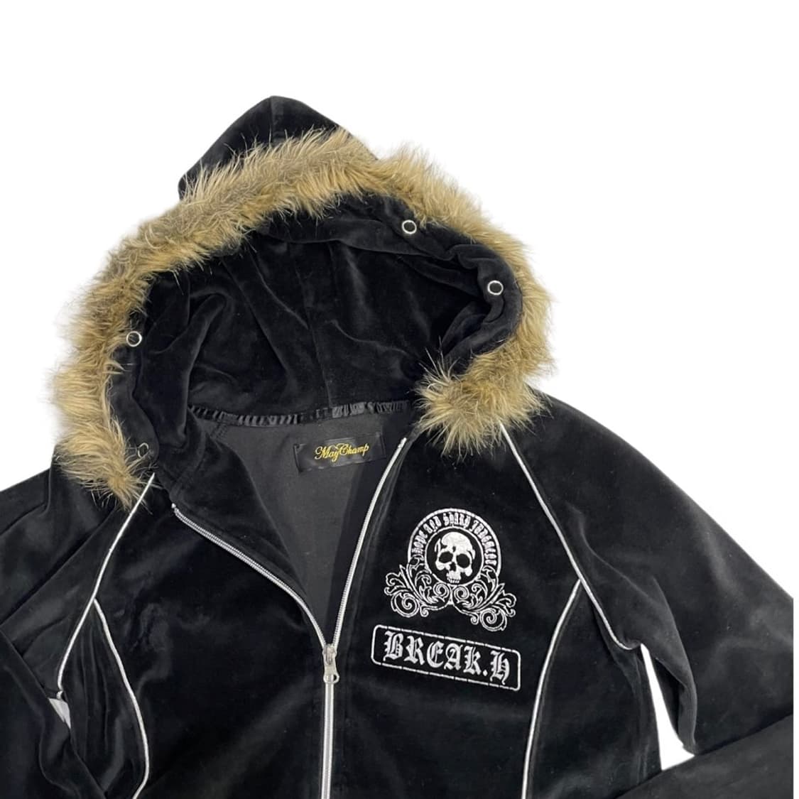 락펑크 스컬 벨벳 퍼 후드집업  상품이미지4