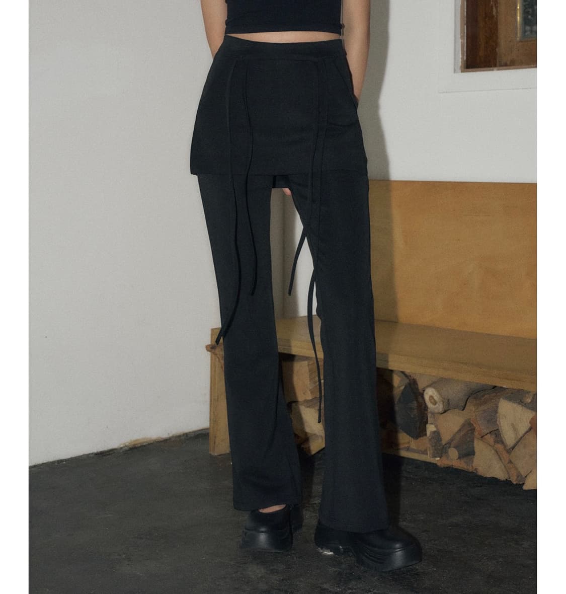 헬레네파리스 레이어드 스커트 부츠컷 팬츠 블랙 M 상품이미지2