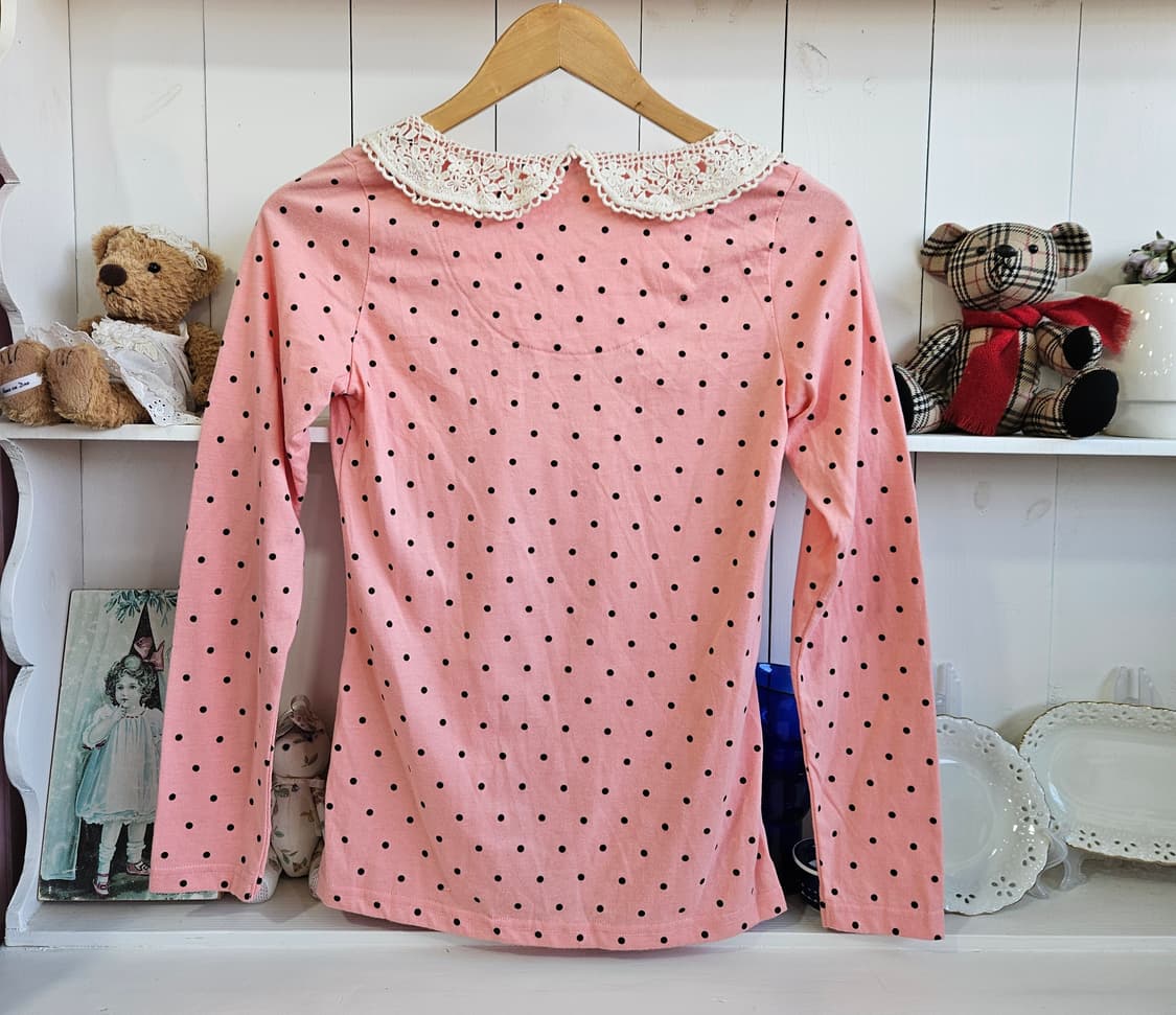 핑크 도트 레이스 카라 블라우스 상품이미지4