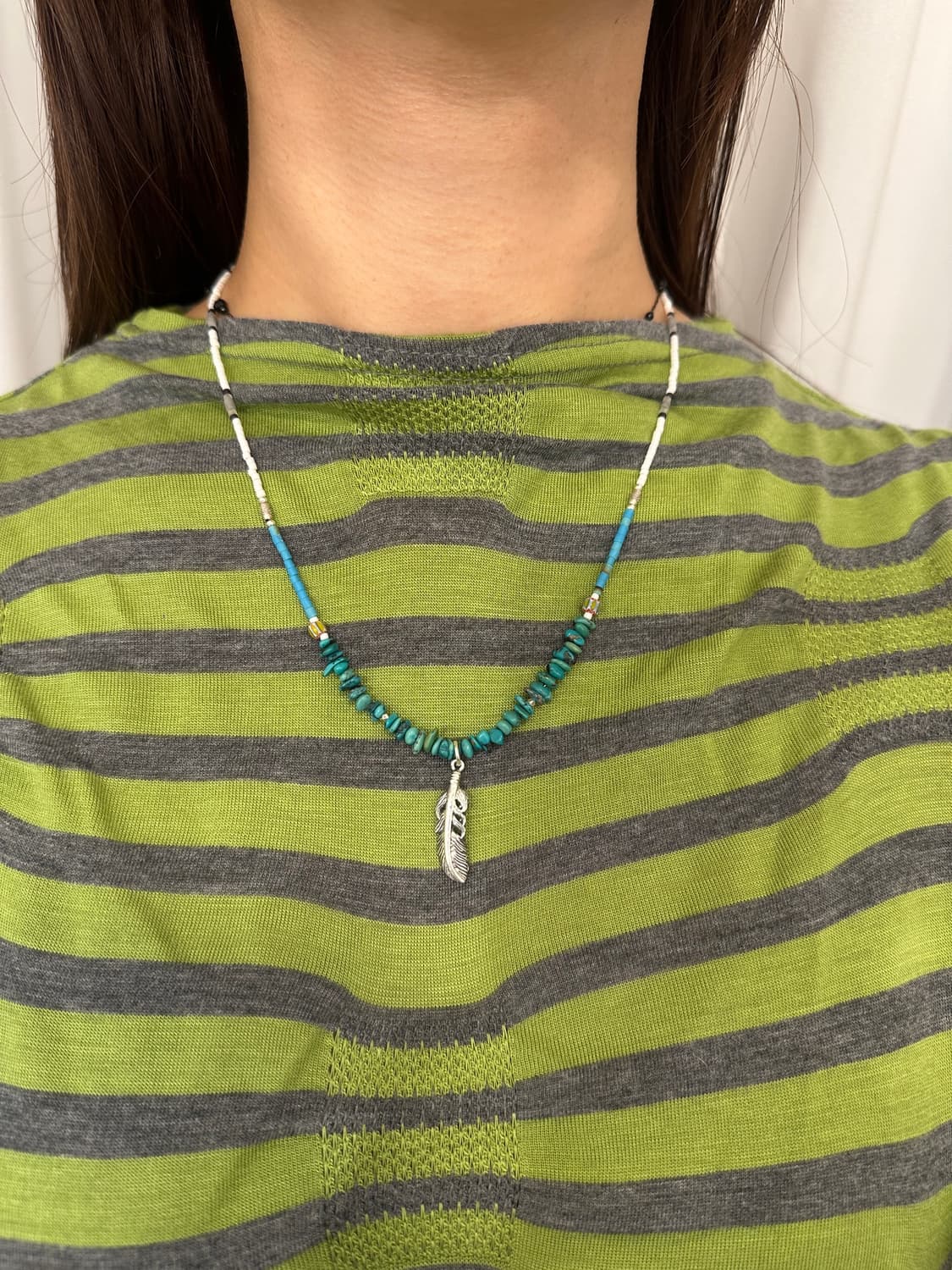 Feather 925 Silver Pendant Turquoise Bea 상품이미지6